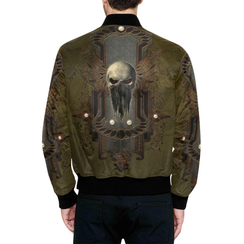 Awesome dark skull All Over Print Quilted Bomber Jacket for Men (Model H33)