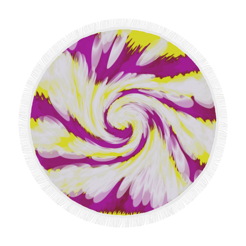 Pink Yellow Tie Dye Swirl Abstract Circular Beach Shawl 59"x 59"