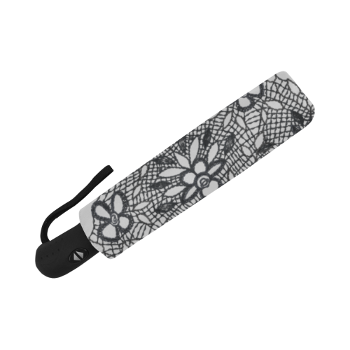 Black Crocheted Lace Mandala Pattern light grey Anti-UV Auto-Foldable Umbrella (U09)