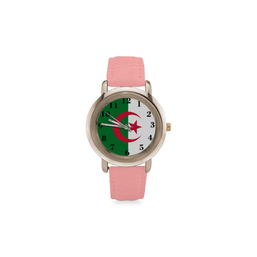 Algeria Flag Women's Rose Gold Leather Strap Watch(Model 201)