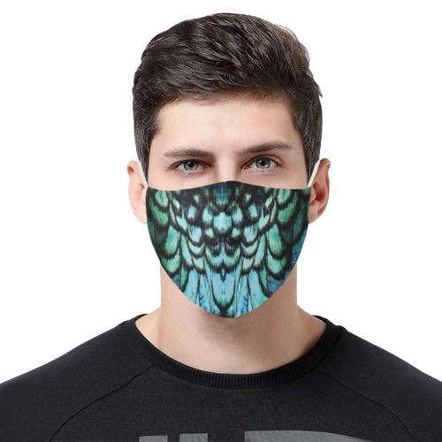 blue feathered peacock animal print design community face mask 3D Mouth Mask with Drawstring (15 Filters Included) (Model M04) (Non-medical Products)