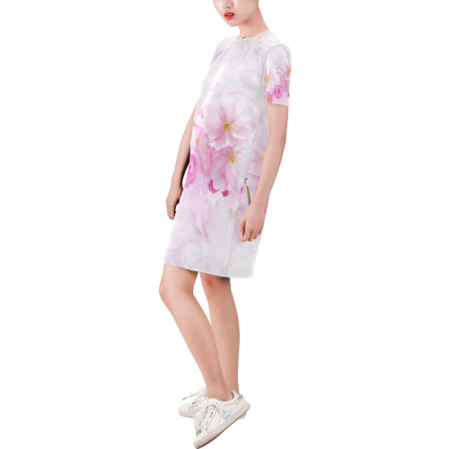 Delicate floral 418 by JamColors Short-Sleeve Round Neck A-Line Dress (Model D47)