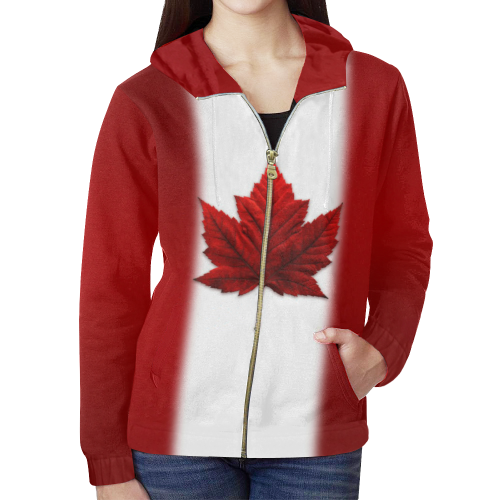 Canada Flag Hoodie Jackets All Over Print Full Zip Hoodie for Women (Model H14)