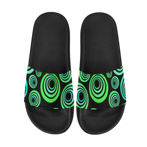 Crazy Fun Neon Blue & Green retro pattern Women's Slide Sandals (Model 057)