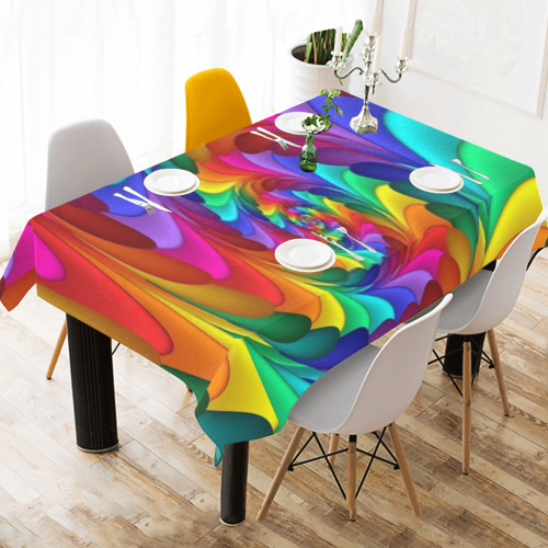 RAINBOW CANDY SWIRL Cotton Linen Tablecloth 60" x 90"