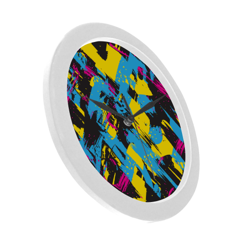 Colorful paint stokes on a black background Circular Plastic Wall clock