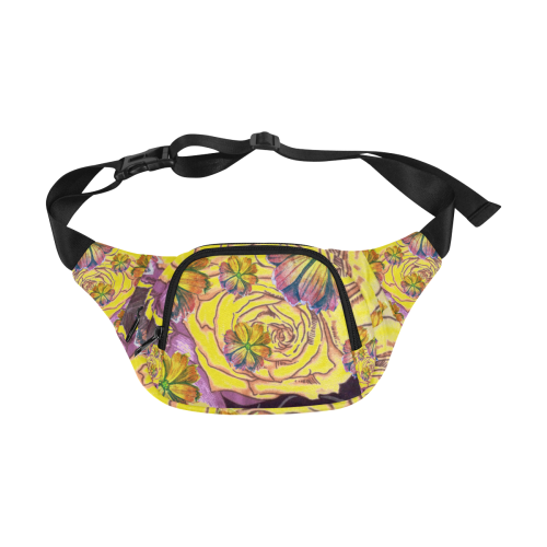 Watercolor Flowers Yellow Purple Green Fanny Pack/Small (Model 1677)