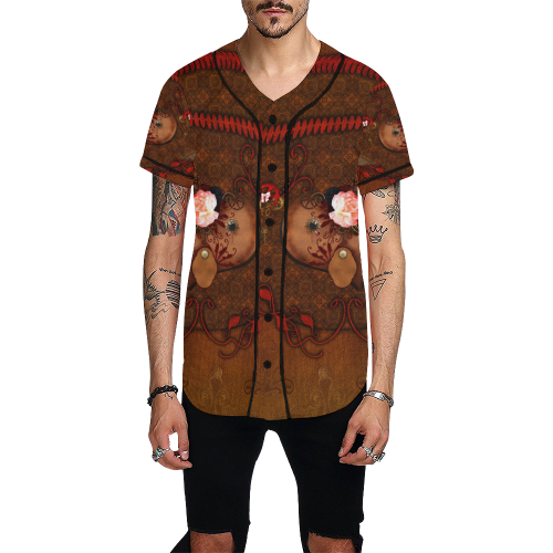 Steampunk heart with roses, valentines All Over Print Baseball Jersey for Men (Model T50)