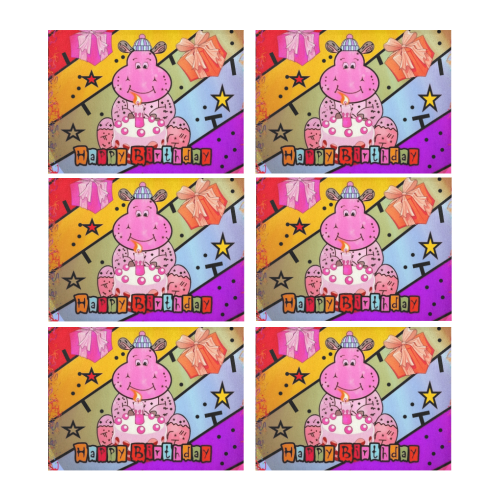 Birthday Hippo by Nico Bielow Placemat 14’’ x 19’’ (Set of 6)
