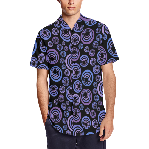 Retro Psychedelic Ultraviolet Pattern Men's Short Sleeve Shirt with Lapel Collar (Model T54)
