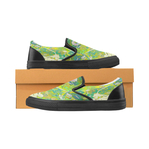 floral 1 abstract in green - black trim Slip-on Canvas Shoes for Men/Large Size (Model 019)