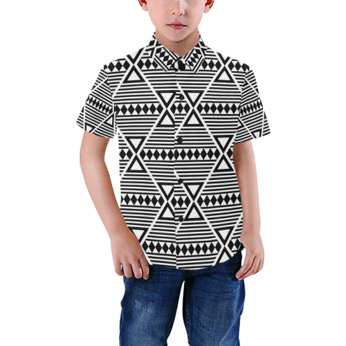 Black Aztec Tribal Boys' All Over Print Short Sleeve Shirt (Model T59)