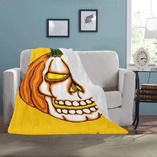 Pumpkin Skull Yellow Ultra-Soft Micro Fleece Blanket 40"x50"