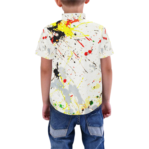 Yellow & Black Paint Splatter Boys' All Over Print Short Sleeve Shirt (Model T59)