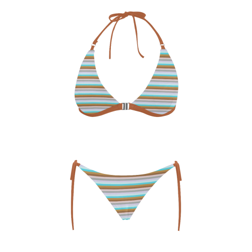 Fun Stripes 5 Rust Buckle Front Halter Bikini Swimsuit (Model S08)