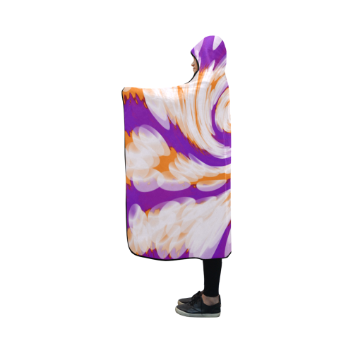 Purple Orange Tie Dye Swirl Abstract Hooded Blanket 50''x40''