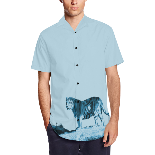 Blue Tiger Men's Short Sleeve Shirt with Lapel Collar (Model T54)