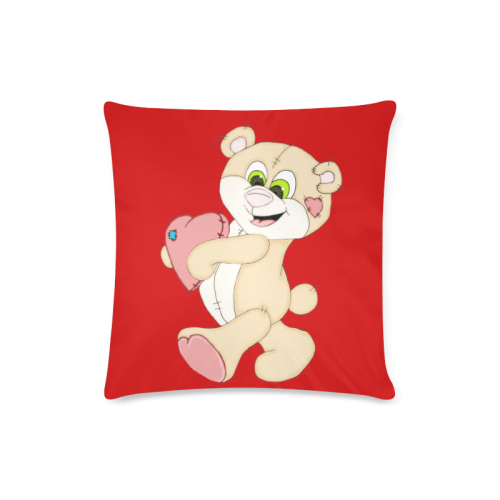 Patchwork Heart Teddy Red Custom Zippered Pillow Case 16"x16"(Twin Sides)