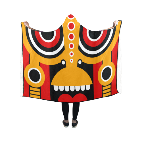 Red Yellow Tiki Tribal Hooded Blanket 50''x40''
