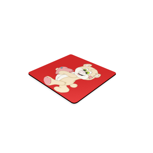 Patchwork Heart Teddy Red Square Coaster
