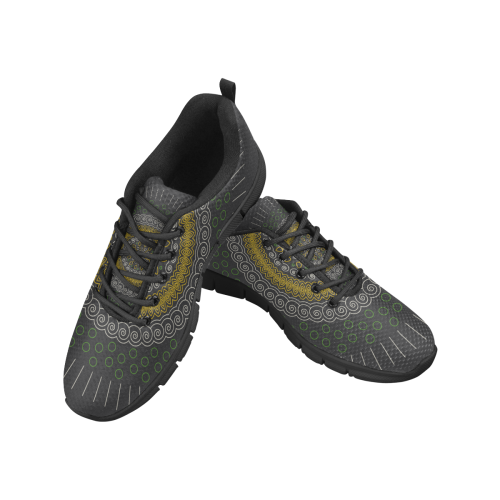green with yellow mandala circular Women's Breathable Running Shoes (Model 055)