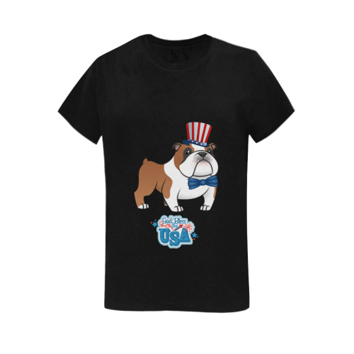 Uncle Sam Bulldog God Bless The USA Women's T-Shirt in USA Size (Two Sides Printing)