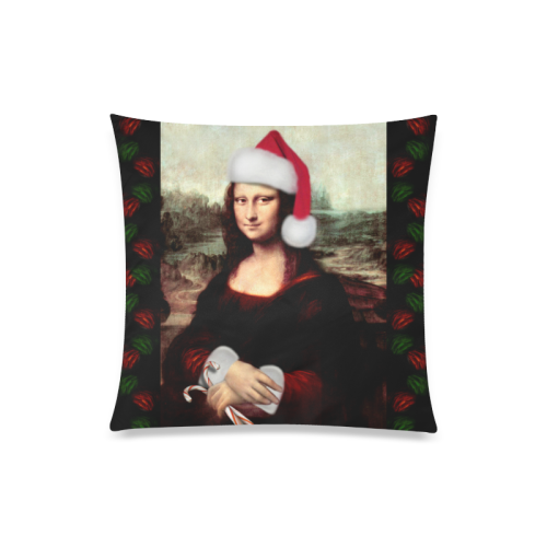 Christmas Mona Lisa with Santa Hat Custom Zippered Pillow Case 20"x20"(Twin Sides)