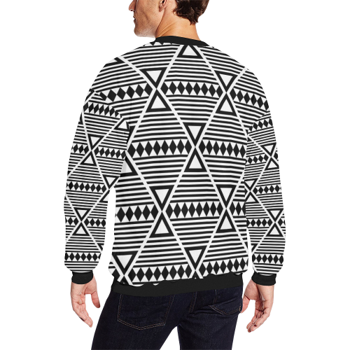 Black Aztec Tribal Men's Oversized Fleece Crew Sweatshirt/Large Size(Model H18)