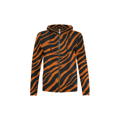 Ripped SpaceTime Stripes - Orange All Over Print Full Zip Hoodie for Kid (Model H14)