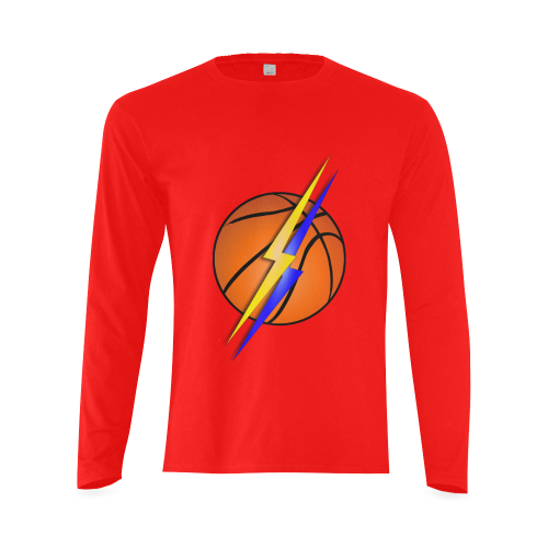 Basketball Lightning Bolt Blue and Gold on Red Sunny Men's T-shirt (long-sleeve) (Model T08)