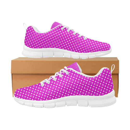 Pink polka dots Women's Breathable Running Shoes/Large (Model 055)