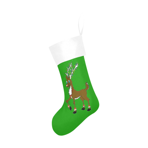 Rudy Reindeer With Lights Green/White Christmas Stocking