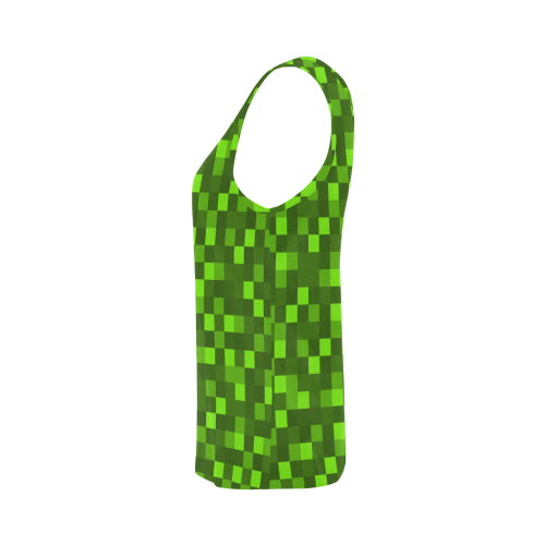 funny green pixel blocks All Over Print Tank Top for Women (Model T43)