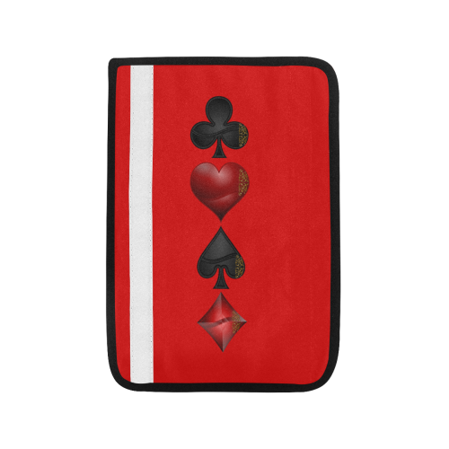 Las Vegas  Black and Red Casino Poker Card Shapes on Red Car Seat Belt Cover 7''x10''