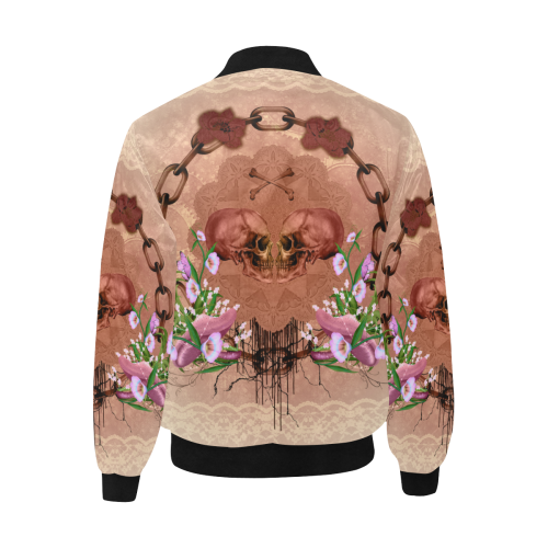 Awesome skulls with flowres All Over Print Quilted Bomber Jacket for Men (Model H33)