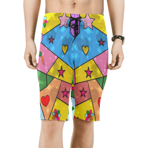 Popart Pattern by Nico Bielow Men's All Over Print Board Shorts (Model L16)