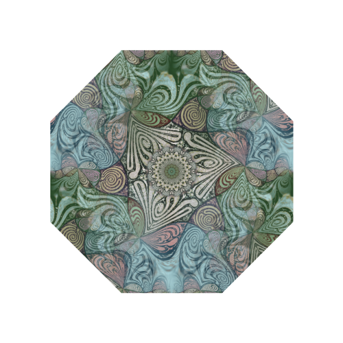 Labyrinth Mandala Blue Green Grey Anti-UV Auto-Foldable Umbrella (Underside Printing) (U06)