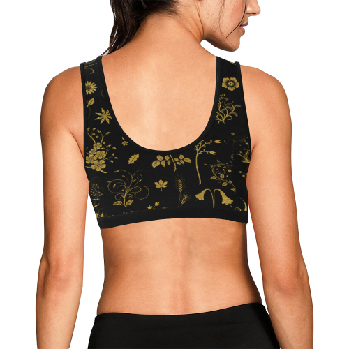Ethno Floral Elements Pattern Gold 1 Women's All Over Print Sports Bra (Model T52)