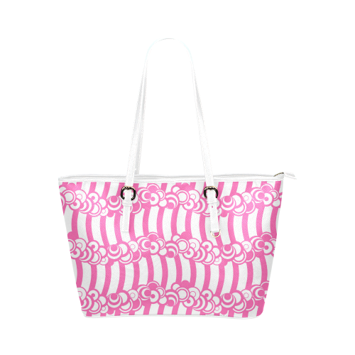 Cindy's Hot Pink Retro Waves Leather Tote Bag/Large (Model 1651)