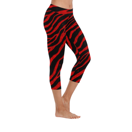 Ripped SpaceTime Stripes - Red Women's Low Rise Capri Leggings (Invisible Stitch) (Model L08)