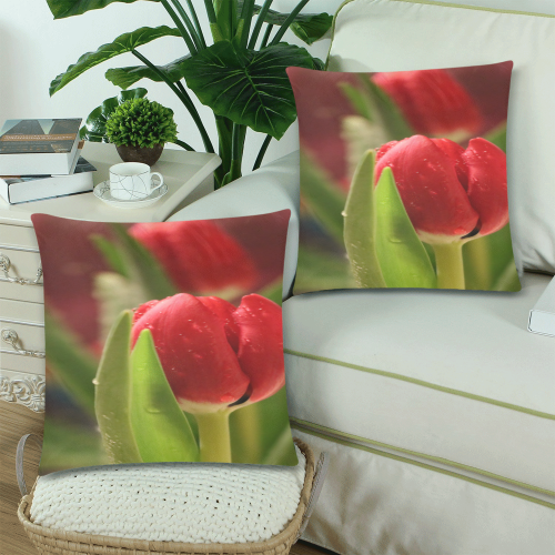 Love Red Tulip 1 Custom Zippered Pillow Cases 18"x 18" (Twin Sides) (Set of 2)