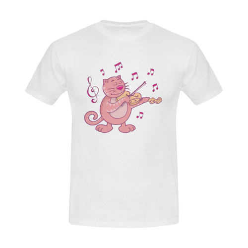 Cat with Violin Men's T-Shirt in USA Size/Large (Front Printing Only)