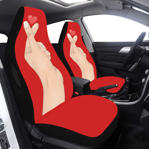 Hand With Finger Heart / Red Car Seat Cover Airbag Compatible (Set of 2)