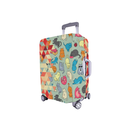 Hipster Triangles and Funny Cats Cut Pattern Luggage Cover/Small 18"-21"