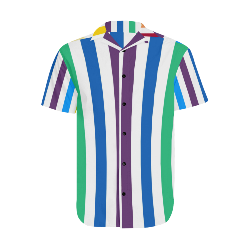 Rainbow Stripes with White Men's Short Sleeve Shirt with Lapel Collar (Model T54)
