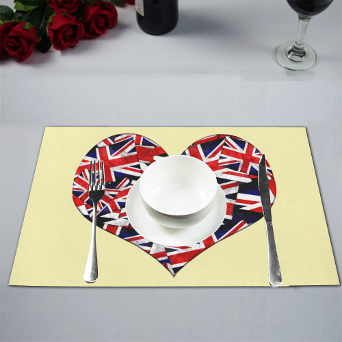 Union Jack British UK Flag Heart Yellow Placemat 12’’ x 18’’ (Set of 2)