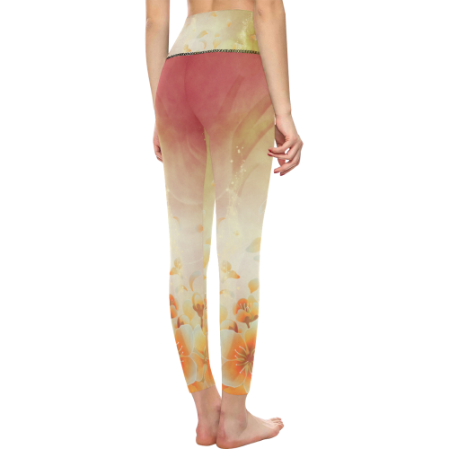 Flower power, soft colors Women's All Over Print High-Waisted Leggings (Model L36)