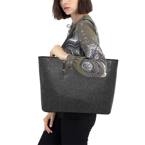 Black Glitter Chic Leather Tote Bag (Model 1709)
