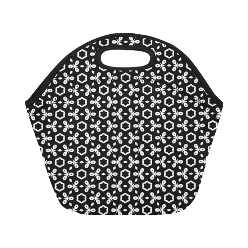 geometric pattern black and white Neoprene Lunch Bag/Small (Model 1669)