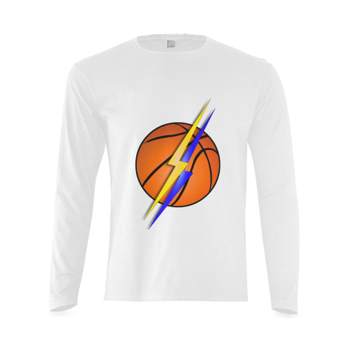Basketball Lightning Bolt Blue and Gold Sunny Men's T-shirt (long-sleeve) (Model T08)
